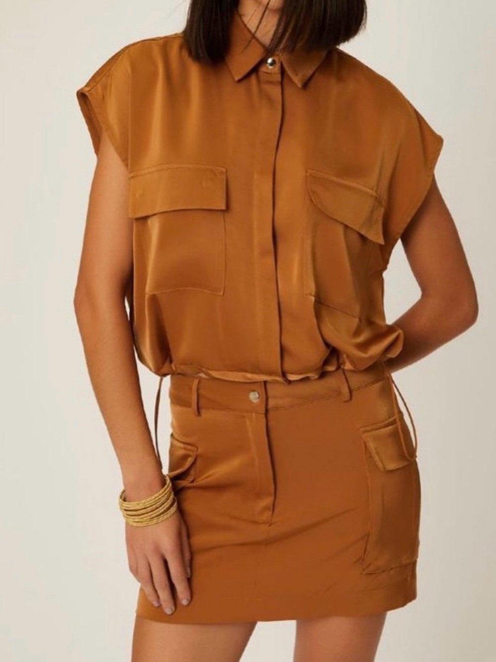 Women’s Cargo Mini Shorts/skirt and  blouse set in Brown